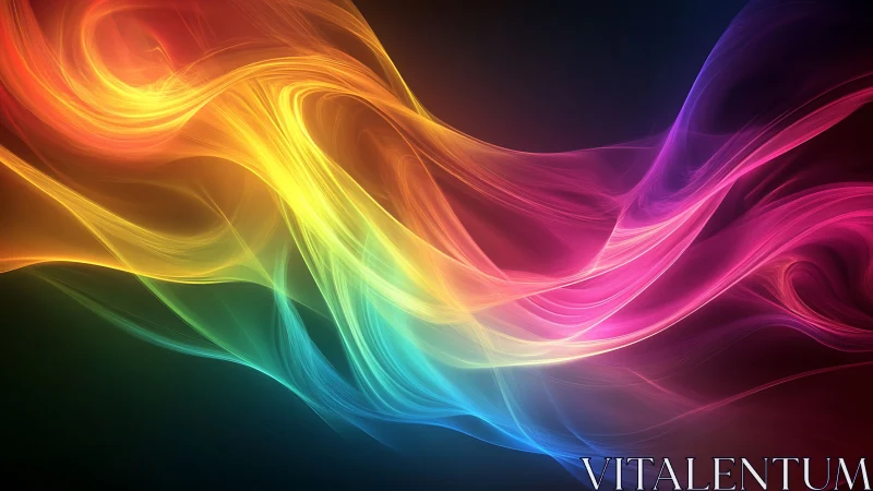 Vibrant multicolor light waves on deep dark gradient background.