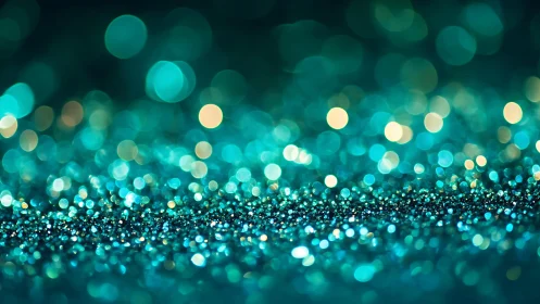 Vibrant teal glitter abstract background with sparkling bokeh effect.