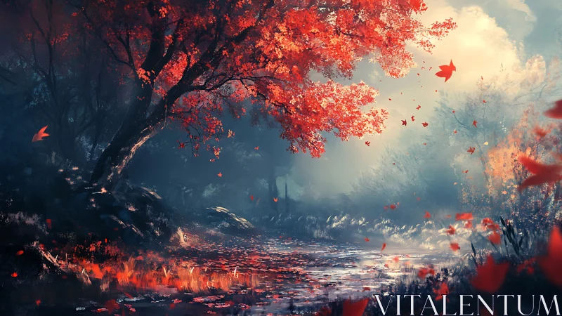 Golden autumn riverbank glowing with gentle evening light.