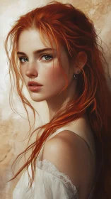 High-resolution digital portrait of red-haired woman with soft rim lighting
