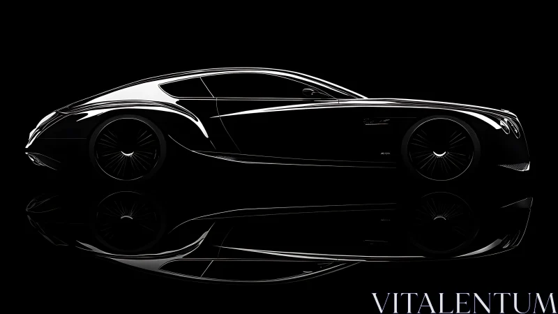 High-contrast side profile outlines aerodynamic luxury coupe silhouette