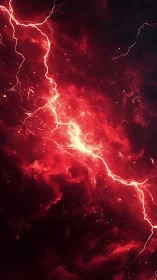 Volumetric red plasma cloud sliced by branching lightning discharge