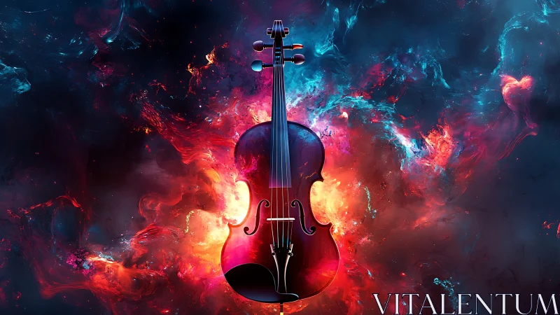 Starlit violin ignites a cosmic storm of color and sound