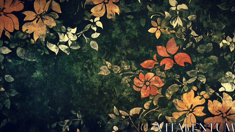 Rustic floral garden drifting across deep green night.