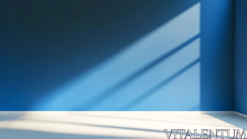 Sunlit blue wall with strong window shadow lines in corner