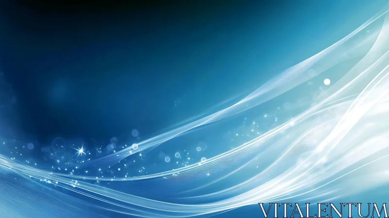 Blue abstract light waves with glowing spark particles.