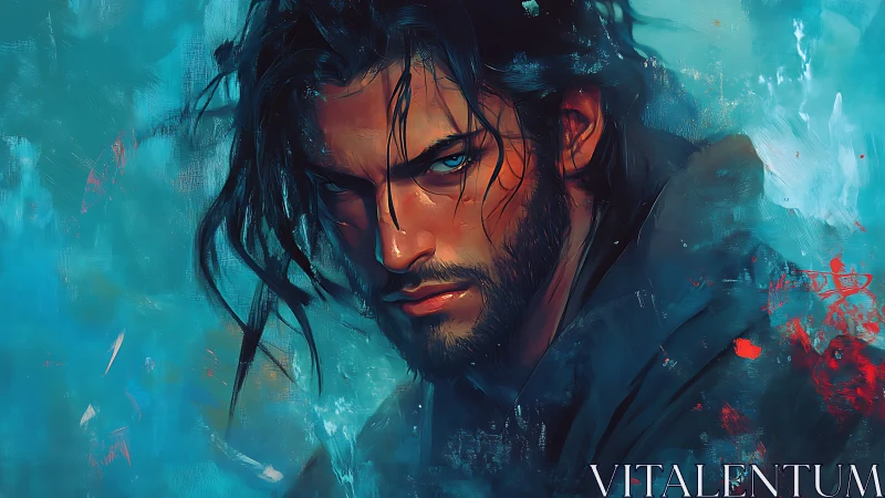 Storm-eyed wanderer carves silence through a painted squall