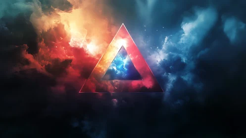 Prismatic triangle slices stormy cosmos into burning halves