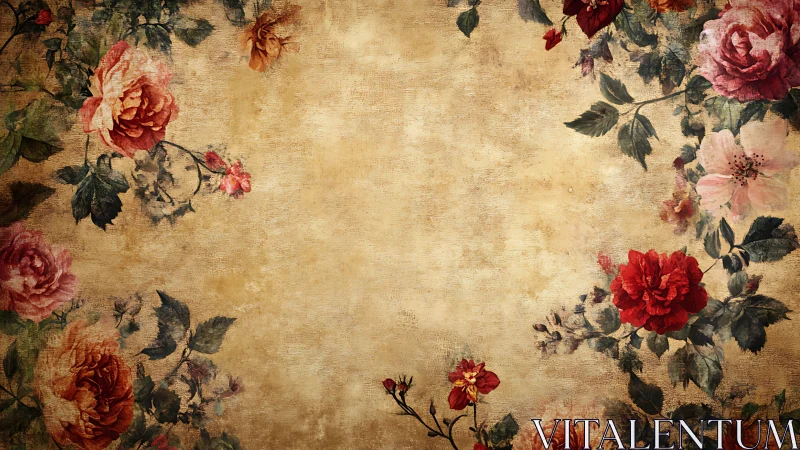 Vintage floral border on aged parchment background design.