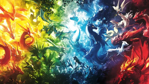 Elemental dragon coven collides in a kaleidoscope storm