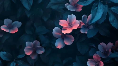 Luminescent Blooms in Deep Teal Foliage.