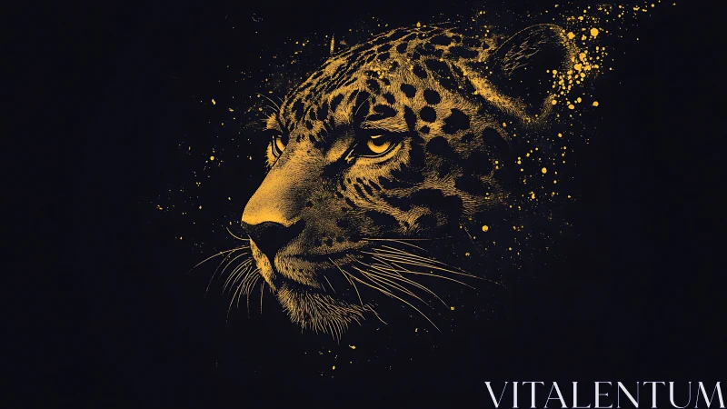 Leopard Head Portrait in Gold Dispersal Effect Against Black