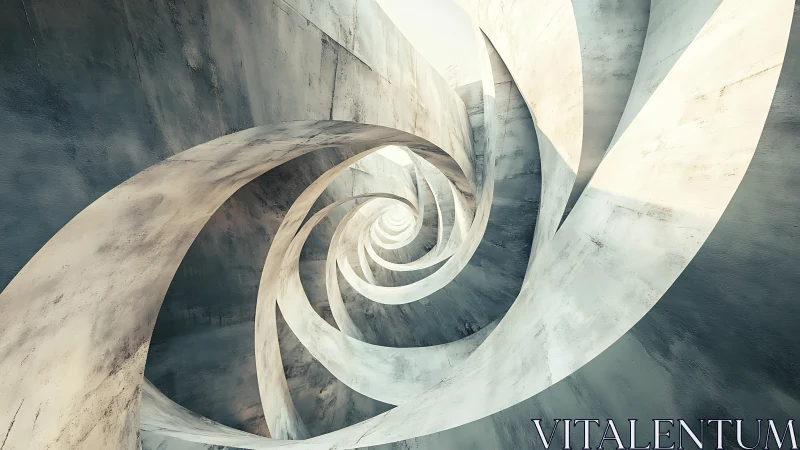 Spiraling concrete tunnel forms sculpt dynamic light paths.