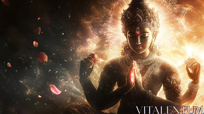 Radiant celestial deity in meditative aura of golden light.