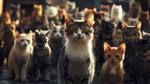 Aggregated Feline Subjects in Backlit Chromatic Environment.