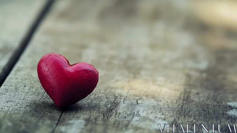 Red heart rests on weathered wooden surface