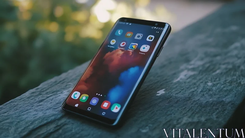 Android Smartphone Display Screen on Wooden Surface.