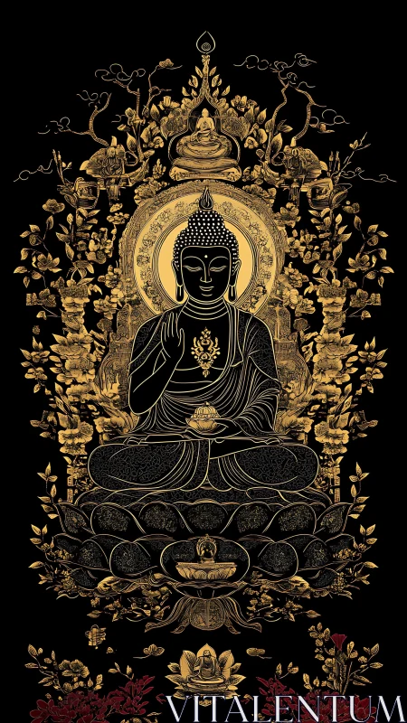 Golden Buddha mandala radiates serene spiritual illumination