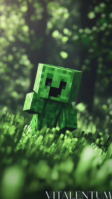 Pixelated forest creeper strolling through neon green hush.
