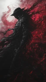 Hemocytic wraith in turbulent red particle vortex field.