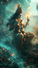 Digital painting of divine figure in glowing aquatic ether.