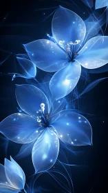 Luminescent blue flowers rendered in digital medium