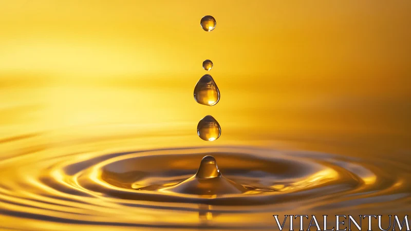 Golden water droplets dance gently above glowing ripples