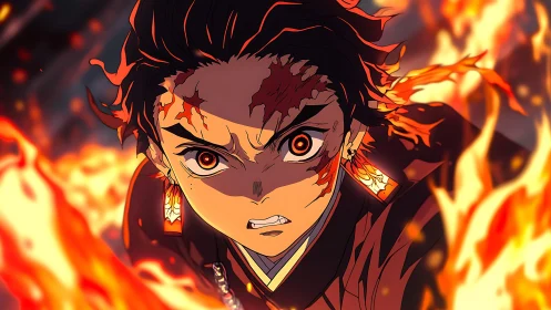 Flame-wreathed warrior charges forward with unbroken resolve