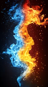 Contrasting flame emissions in blue and orange red gradient composition