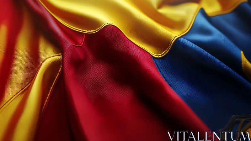 Satin waves of bold tricolor fabric in warm close view.