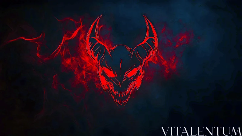 Digital painting of demonic skull emblem in smoke-laden void.