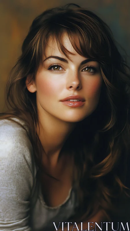 Soft-focus portrait of young woman in warm studio lighting