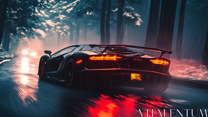 Neon rain crowns the midnight supercar’s blazing escape