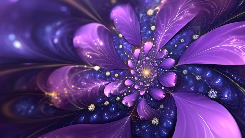 Radial fractal structure with layered violet petal forms.