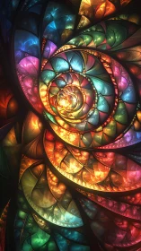 Radiant fractal spiral unfolds in luminous prismatic waves.