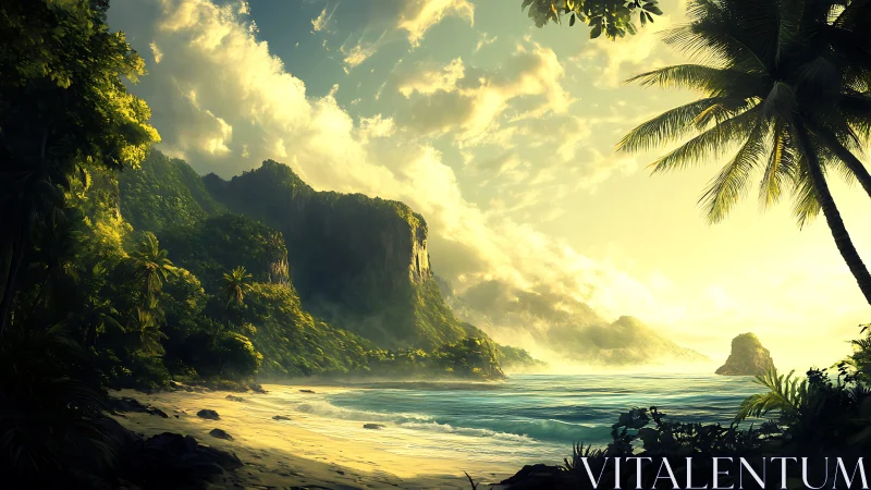 Tropical Coastal Landscape with Dramatic Sky