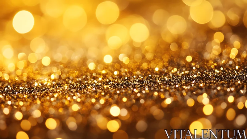 Golden glitter bokeh background with sparkling lights, festive style.