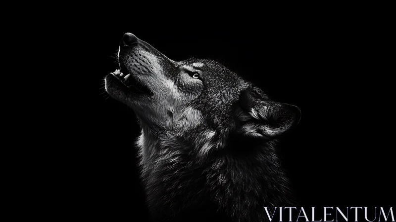 Wolf profile in stark side light against deep black field.