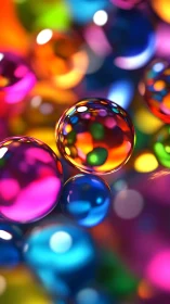 Vibrant close up of glossy multicolored glass spheres.