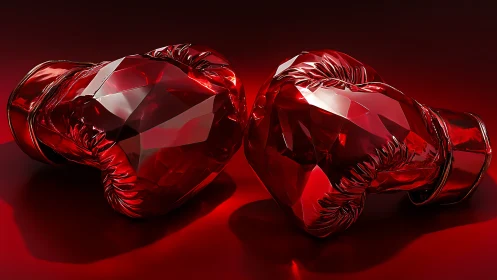 Red Crystal Boxing Gloves in Dramatic Lighting.