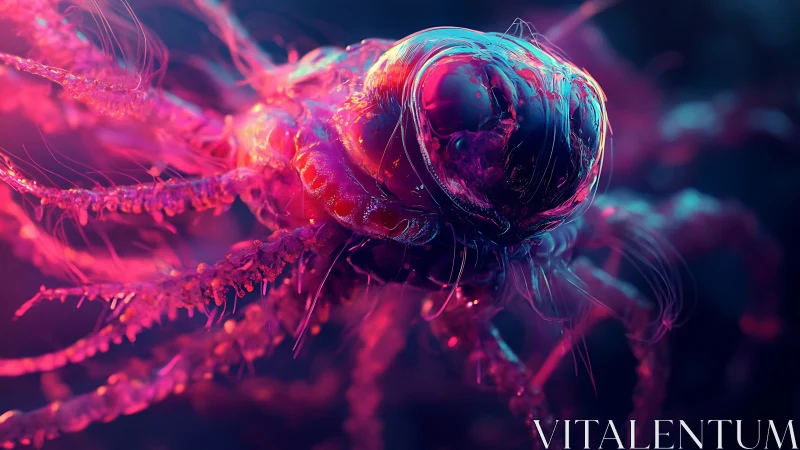 Bioluminescent alien arthropod macro with translucent exoskeleton