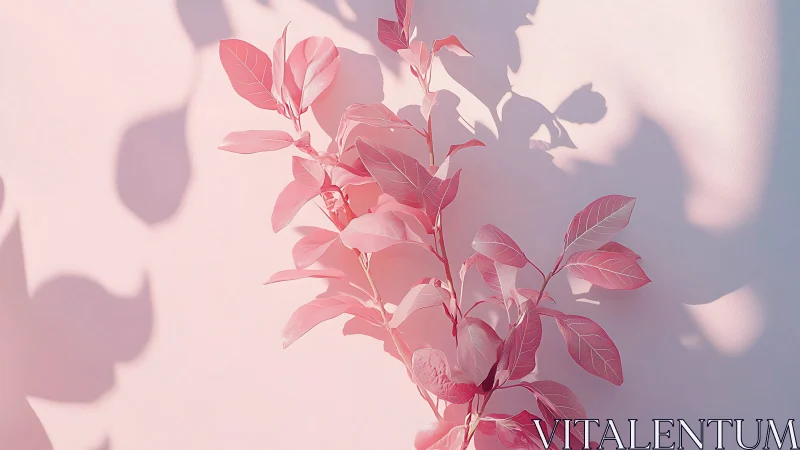 Pink botanical branch on pastel background, minimalist style.