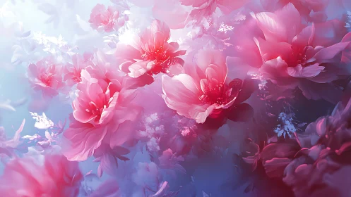 Luminous Pink Peonies: Soft Focus Floral Digital Composition.