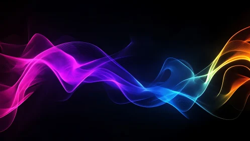 Neon ribbons whisper across the dark in liquid spectrum