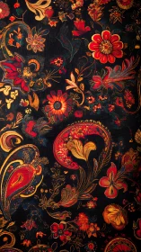 Midnight garden tapestry glowing with fiery florals.