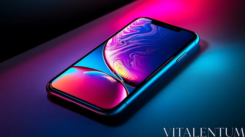 Neon smartphone with vibrant liquid gradient display wallpaper