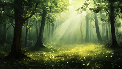 Luminescent Forest Canopy with Crepuscular Ray Diffusion.