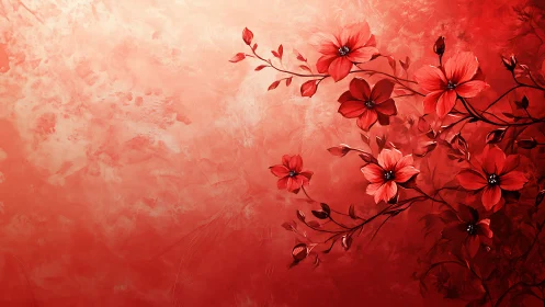 Red Floral Composition on Textured Background.