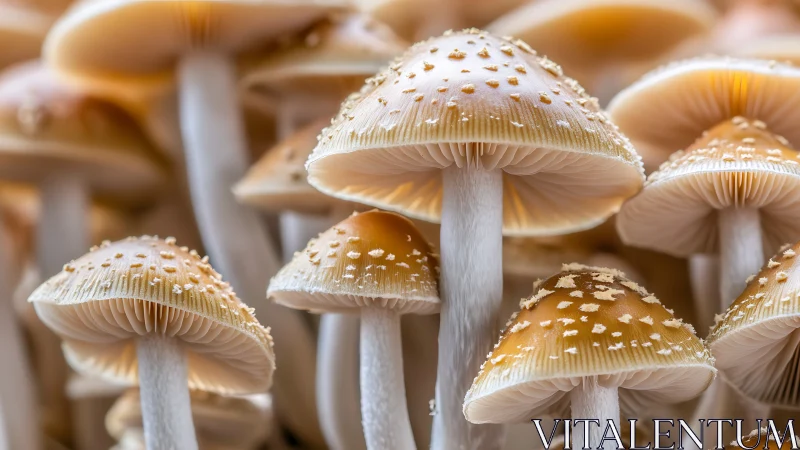 Clustered brown-capped mushrooms with textured white stems.