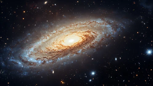 Spiral galaxy core glowing amid dense starfield in space.